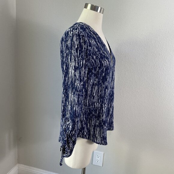 Express Blouse Womens Small Abstract Print Zip Long Sleeve Top Polyester - Picture 3 of 10